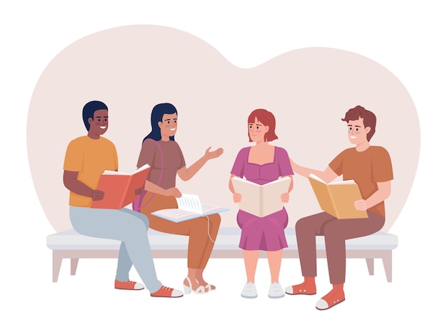 Club di letteratura nella scuola 2D vettore isolato illustrazione
