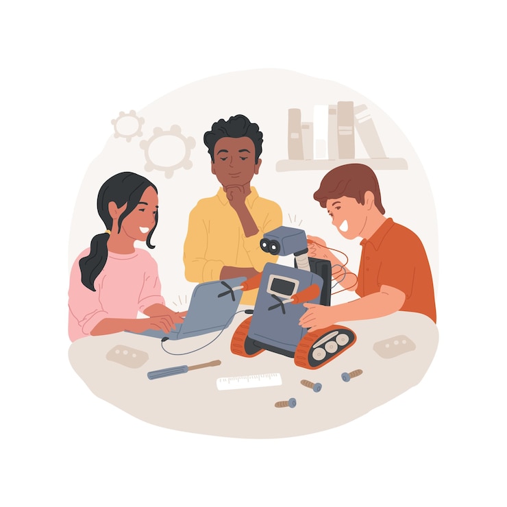 Vettore club di robotica isolato cartone animato illustrazione vettoriale