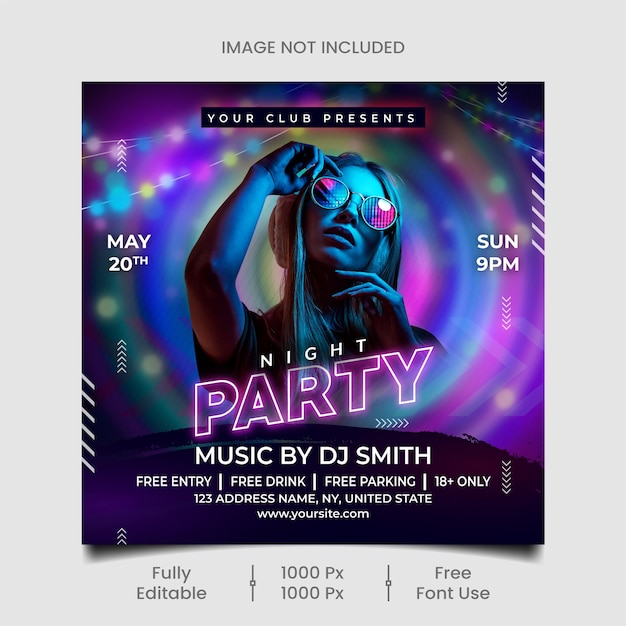 Club DJ Party Flyer Social Media Post e modello di banner web