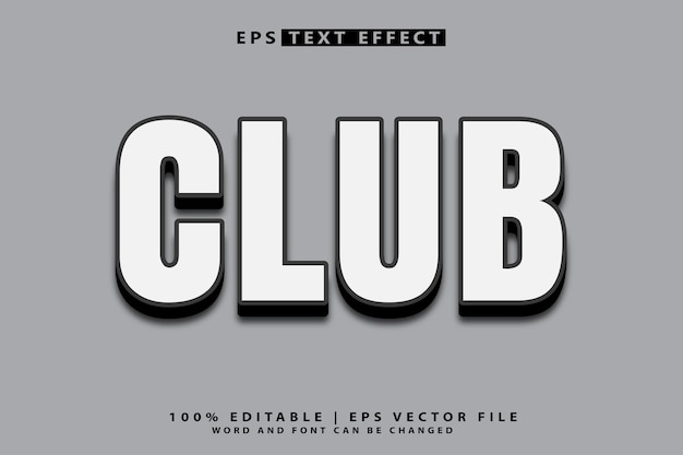 Club editable text effect style vector 3d mockup di testo