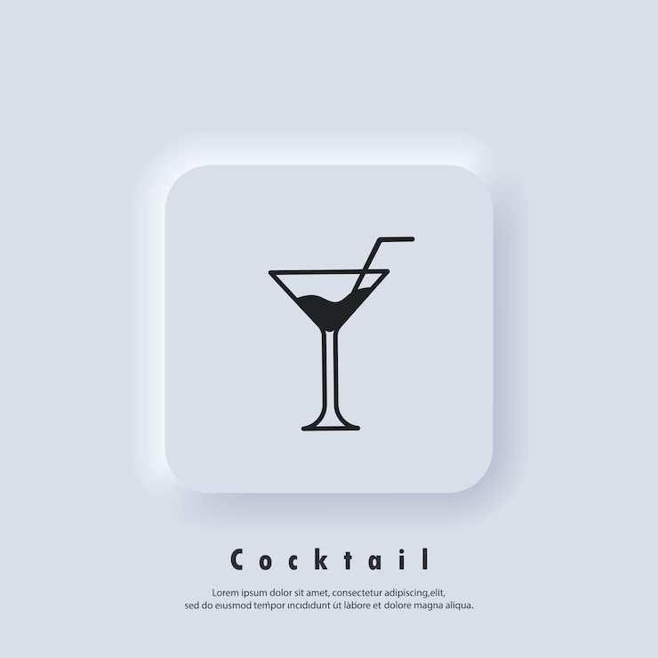 Vettore cocktail alcolici. icona del cocktail. marchio del cocktail. icona di bevande e champagne. vettore. icona dell'interfaccia utente. pulsante web dell'interfaccia utente di neumorphic ui ux bianco. neumorfismo