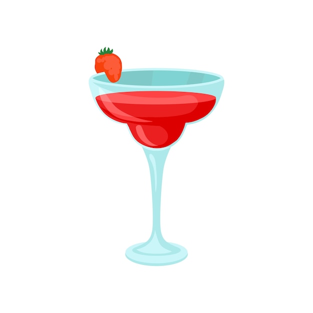 Cocktail alla fragola nel vettore del fumetto di vetro illustrazione su sfondo bianco