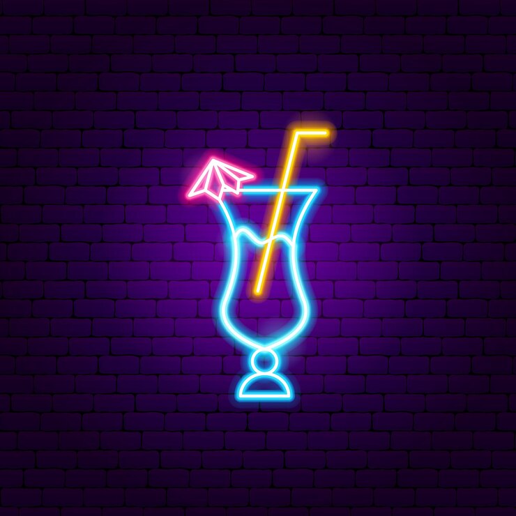 Cocktail con insegna al neon dell'ombrello