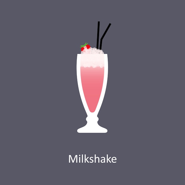 Cocktail di milkshake su sfondo scuro in stile piatto