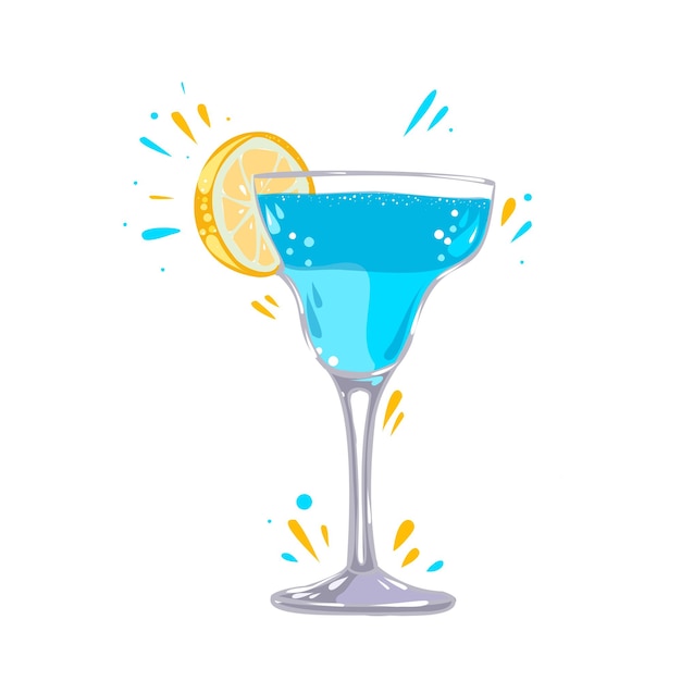 cocktail gin tonic con limone, clipart vettoriali, illustrazione di cibo disegnato a mano