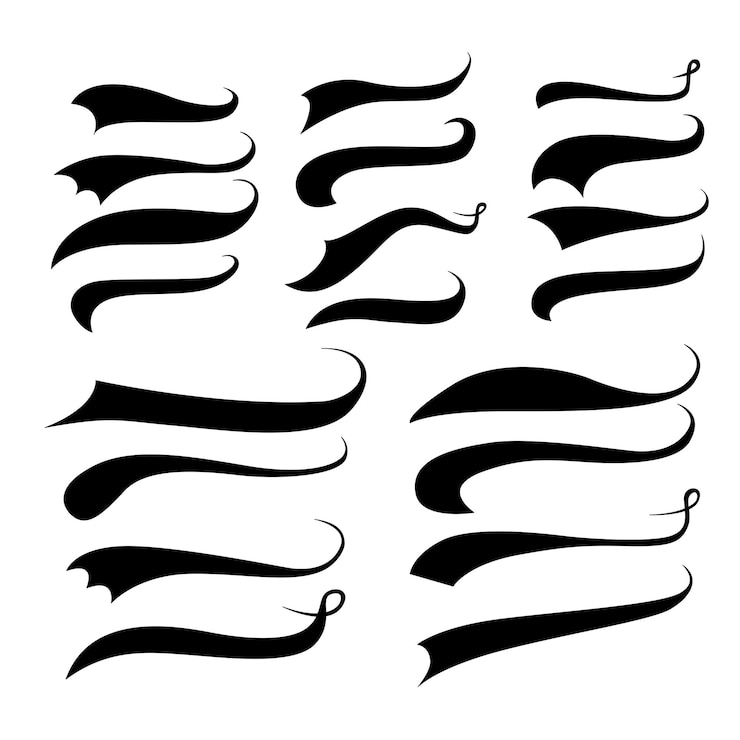 Vettore coda di swoosh calligrafica set di segni di sottolineatura tipografia del logo sportivo coda di lettere di testo