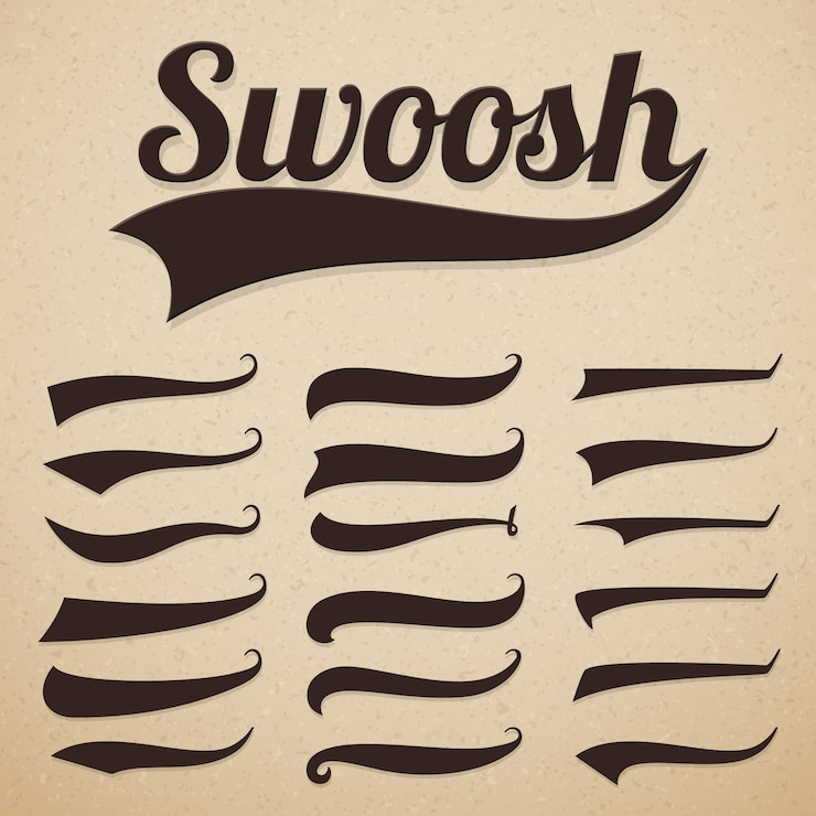 Vettore code sms retrò swooshes swishes, swooshes e swash per la tipografia del baseball vintage
