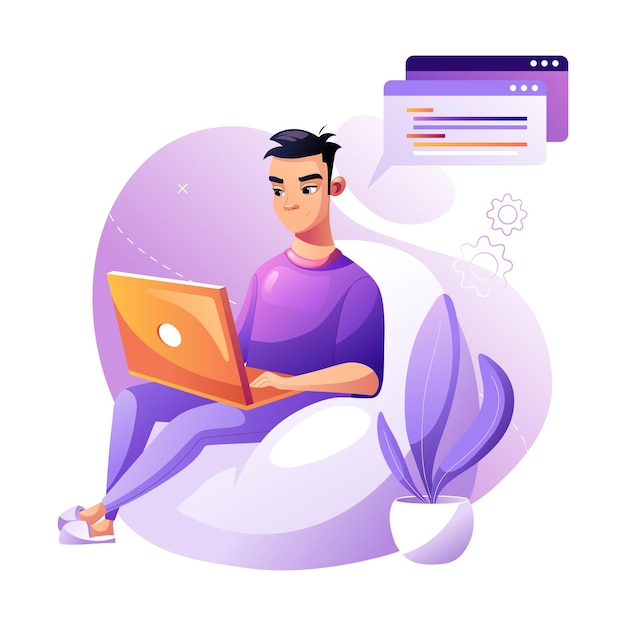 Coder Developer Freelaner si è concentrato sul progetto di lavoro seduto su una poltrona