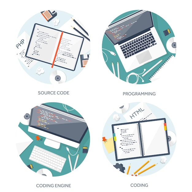 Codifica di programmazione e SEO flat computing codice di sfondo hardware software ricerca di sviluppo web