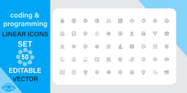 Coding and Programming Linear Icons Set Editable Vector Graphics
