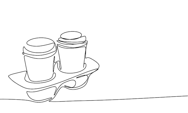 Coffee take away una linea continua Line art Due caffè take away Arte vettoriale disegnata a mano