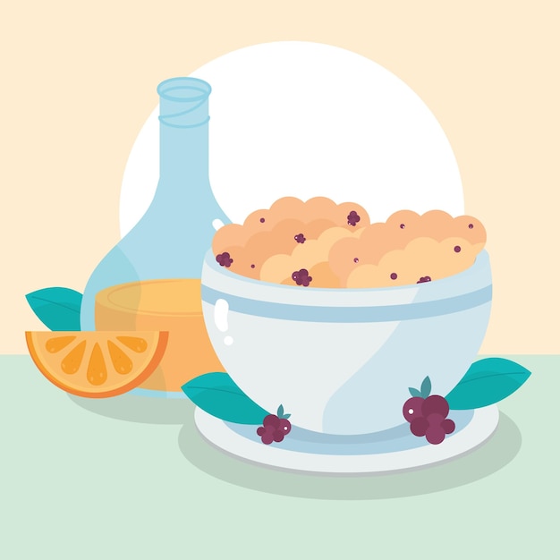 colazione cereali succo d'arancia con frutta pasto sano illustrazione