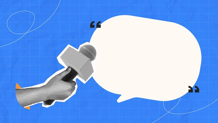 Vettore collage a mezza tonalità intervista creativa o grafico di podcast con una bolla di discorso al microfono