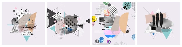 Collage artistico di illustrazione vettoriale di diverse trame e forme