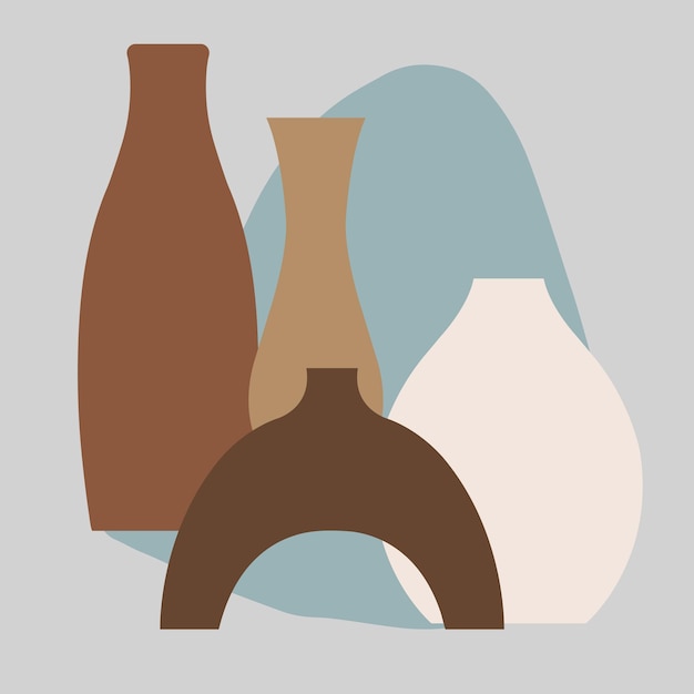 Collage di vaso vettoriale boho Illustrazione alla moda per il design Immagine poster stampabile da parete per interni