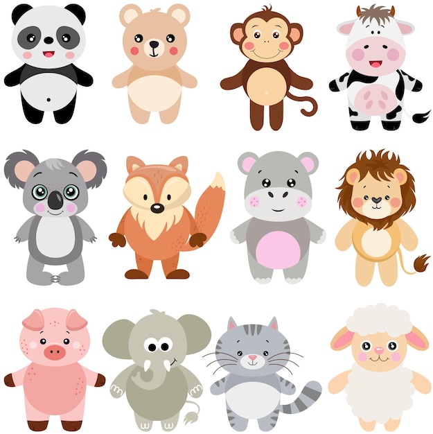 Collage digitale di animali adorabili in piedi