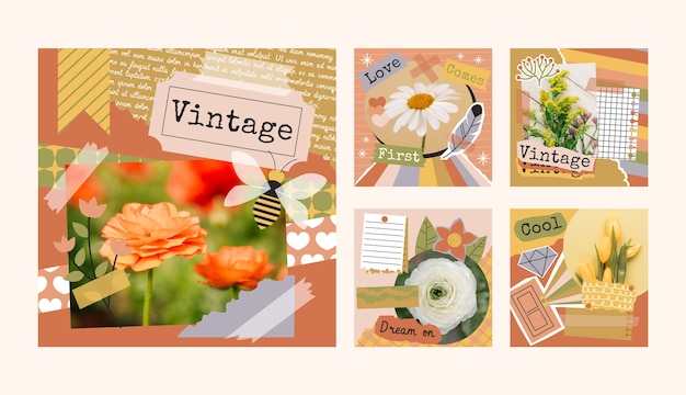 Collage vintage piatto raccolta di post su Instagram