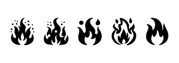 Collection of fire illustrations in silhouette style on a white background