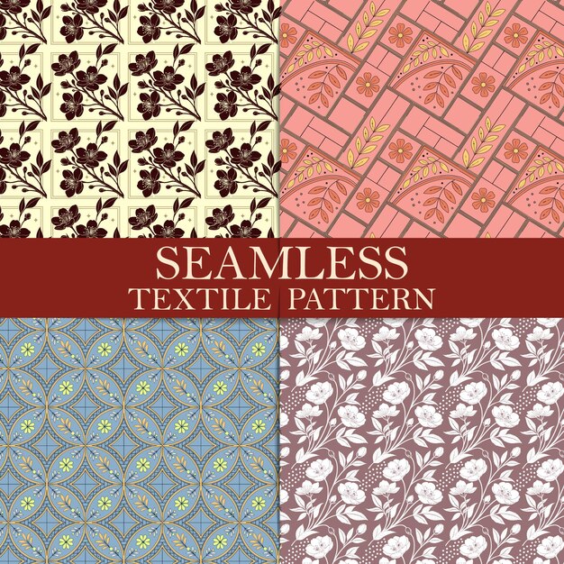 Collection of Seamless Textile Patterns with Floral and Geometric Designs