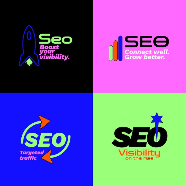 Collection of seo logos for marketing and visibility