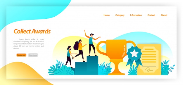 Colleziona campionati come trofei e medaglie per le migliori vittorie e risultati in gara. modello web della pagina di destinazione
