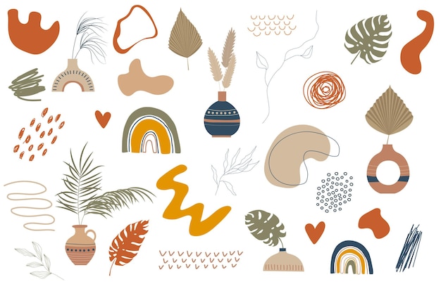 Collezione astratta disegnata a mano Vaso in ceramica con varie forme e linee di doodle astratte