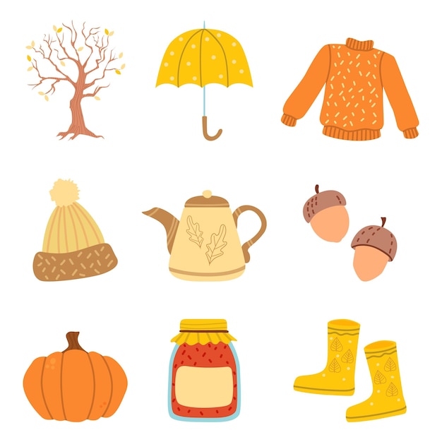 Collezione autunnale di elementi della stagione autunnale