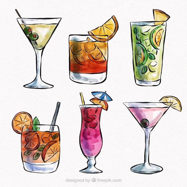 Collezione cocktail tropicale con stile acquerello
