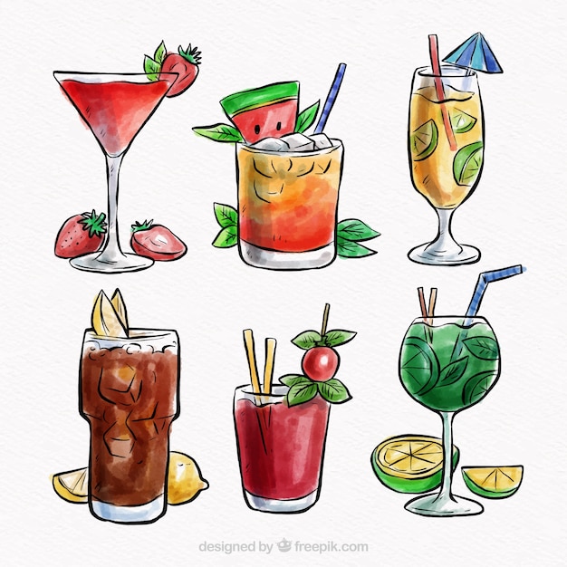 Collezione cocktail tropicale con stile acquerello