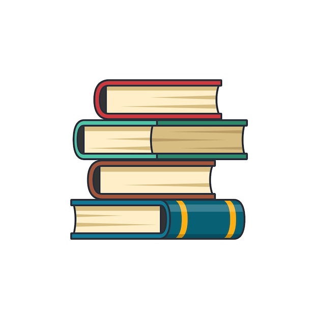 Collezione colorata icona sottile della pila di libri materia di apprendimento libro laureato cappello apprendimento e concetto di istruzione illustrazione vettoriale