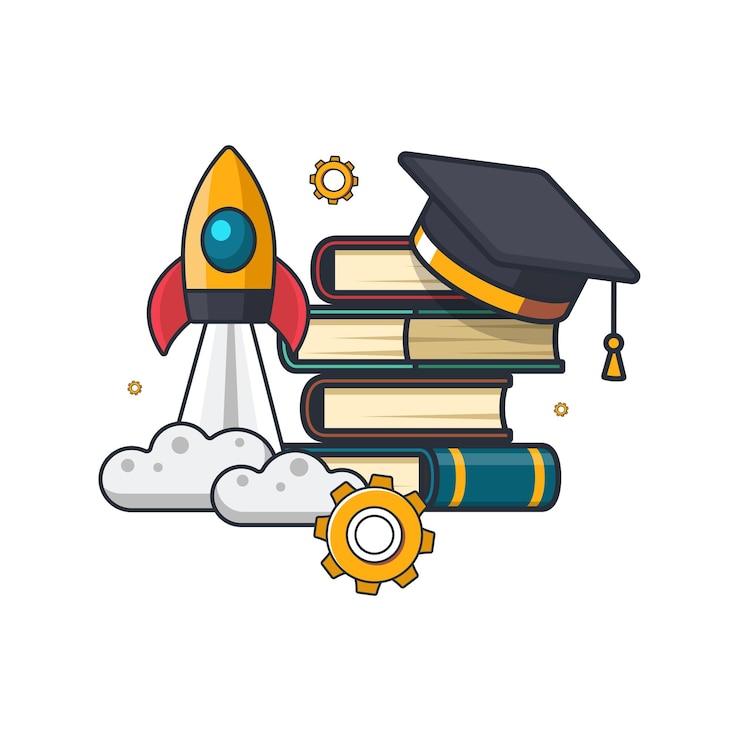 Vettore collezione colorata icona sottile di scienza apprendimento materia razzo libro ingranaggio cappello laureato apprendimento e istruzione concetto illustrazione vettoriale