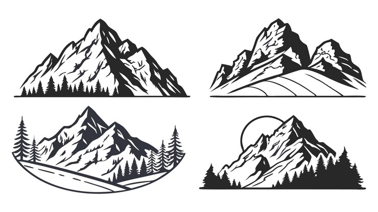 Vettore collezione d'arte mountain landscape line