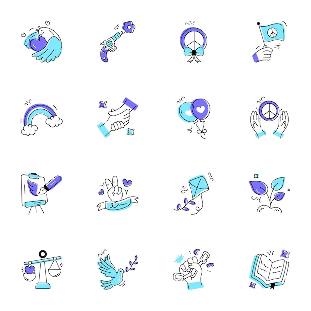 Collezione di 16 Peace Doodle Icons