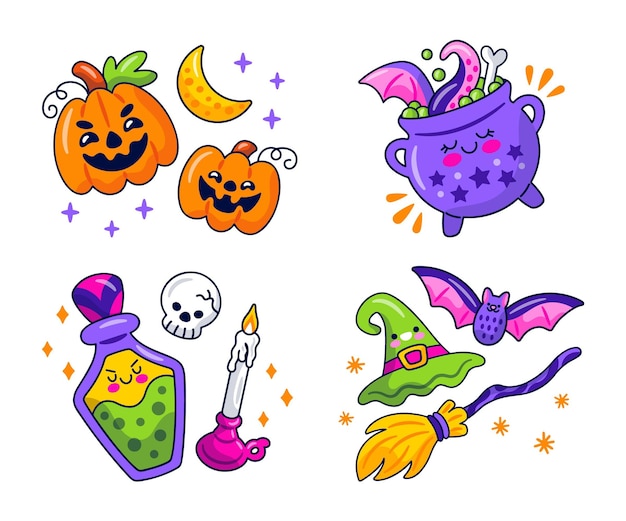 Collezione di adesivi di halloween kawaii
