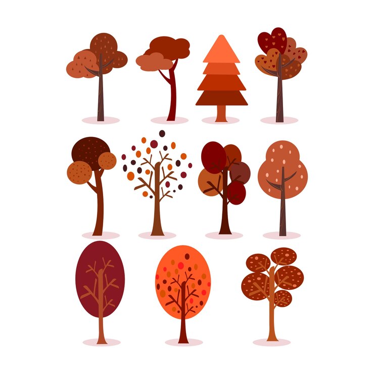 Vettore collezione di alberi autunnali per la decorazione di striscioni