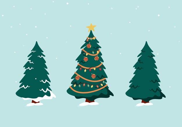 Collezione di alberi di Natale piatti disegnati a mano