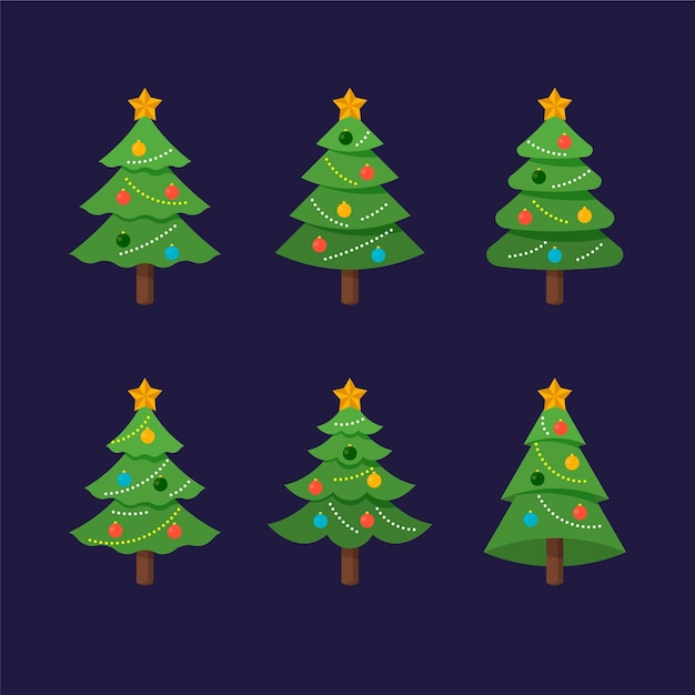 Collezione di alberi di natale piatti