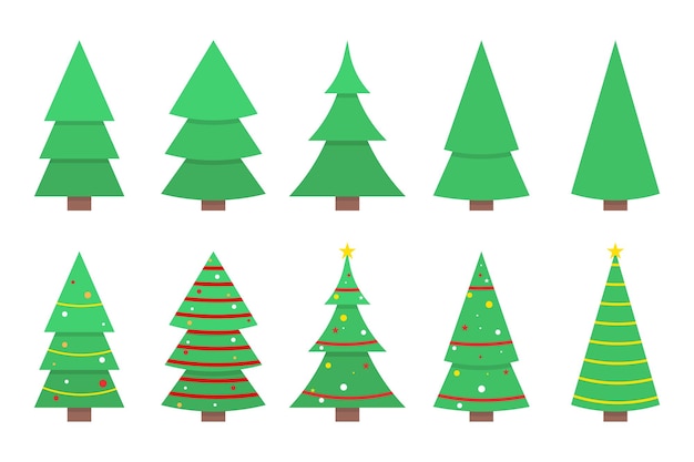 Collezione di alberi di Natale. Vettore di decorazioni natalizie