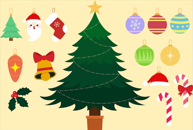 Collezione di alberi e ornamenti di Natale