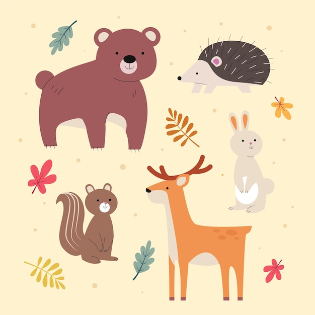 Collezione di animali autunnali piatti