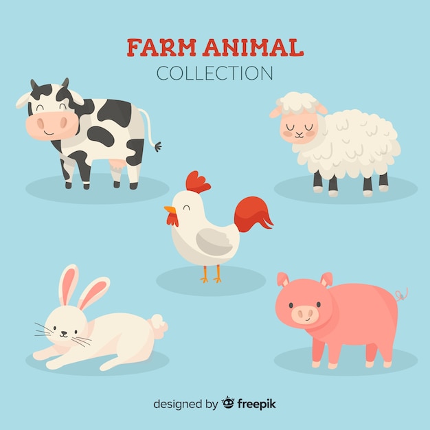 Collezione di animali da fattoria disegnata a mano