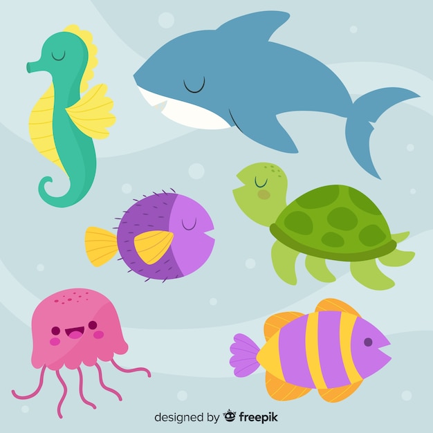 Collezione di animali marini disegnati a mano