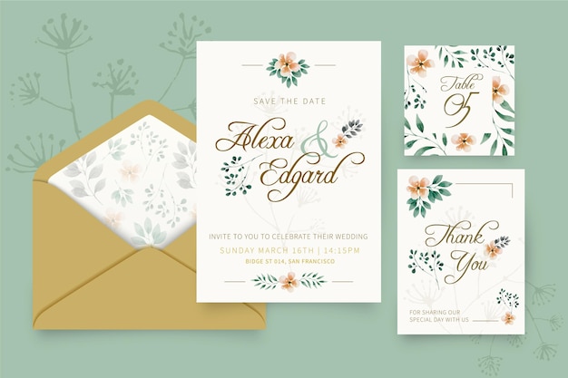 Collezione di articoli di cartoleria matrimonio floreale