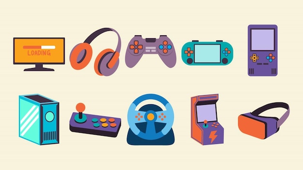 Collezione di attrezzature e accessori per giochi