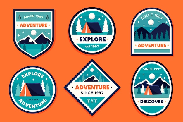 Collezione di badge avventura piatta