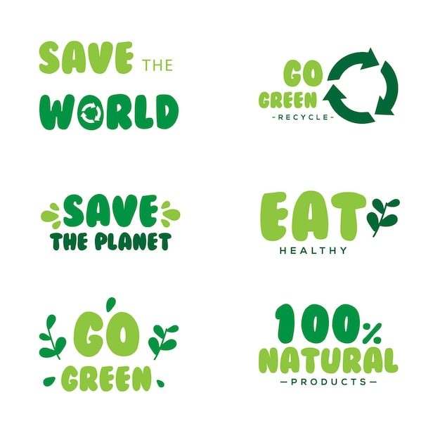 Collezione di badge Go Green e Save the Planet perfetta per realizzare poster