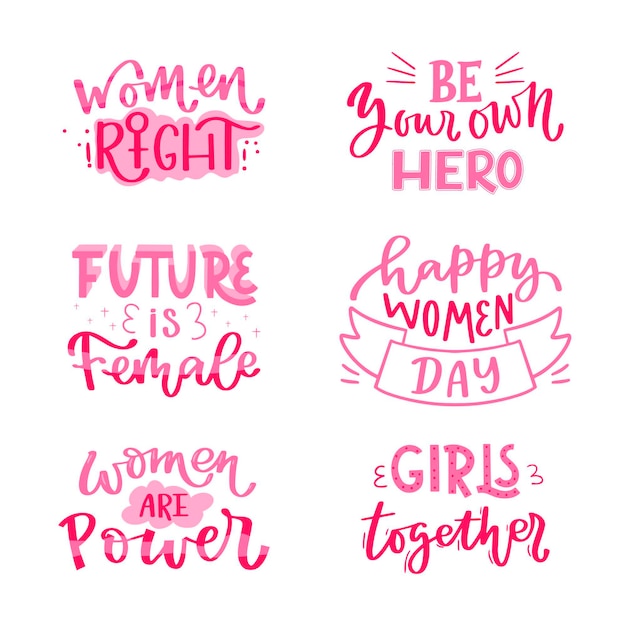Collezione di badge lettering per la giornata internazionale della donna disegnata a mano