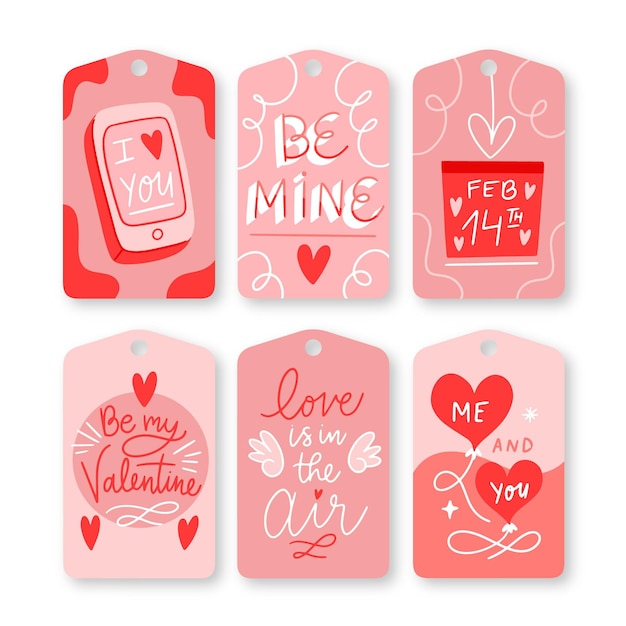 Collezione di badge San Valentino disegnati a mano