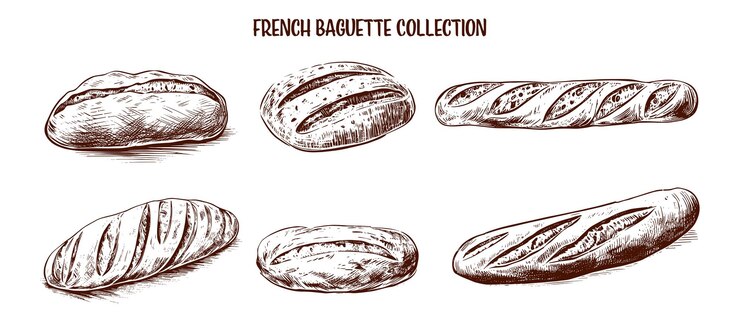 Vettore collezione di baguette francesi disegnate