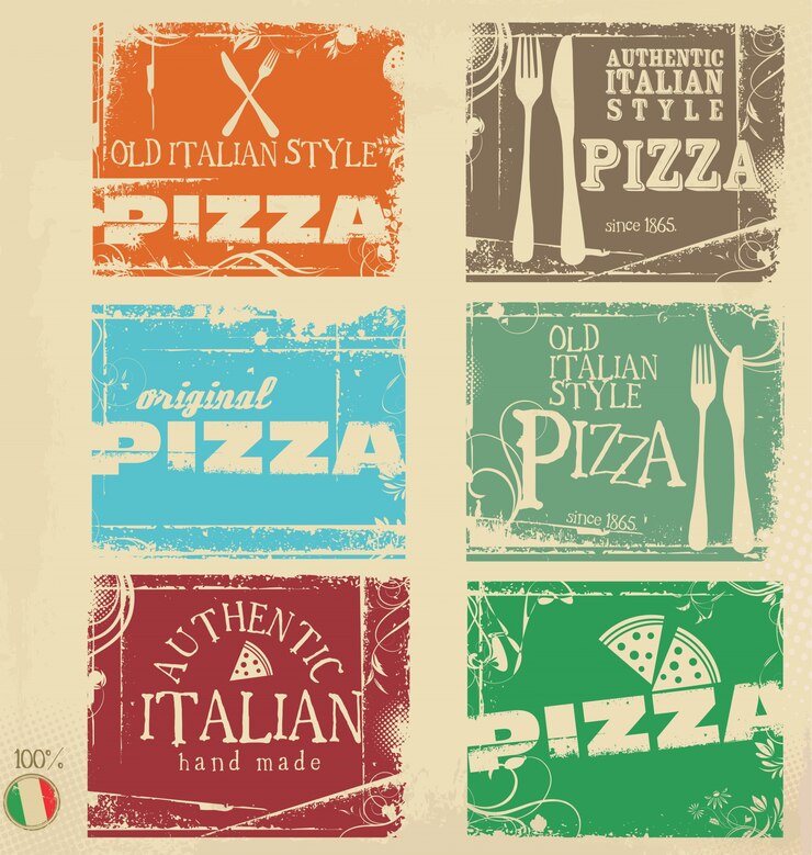 Vettore collezione di banner retrò grunge di pizza
